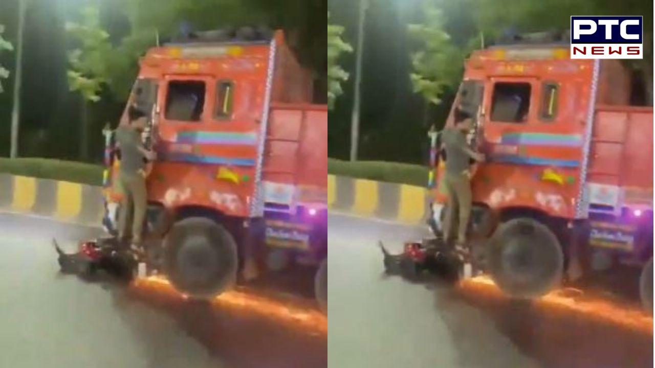 Hyderabad: Driver arrested after man rides speeding truck with bike dragging beneath
