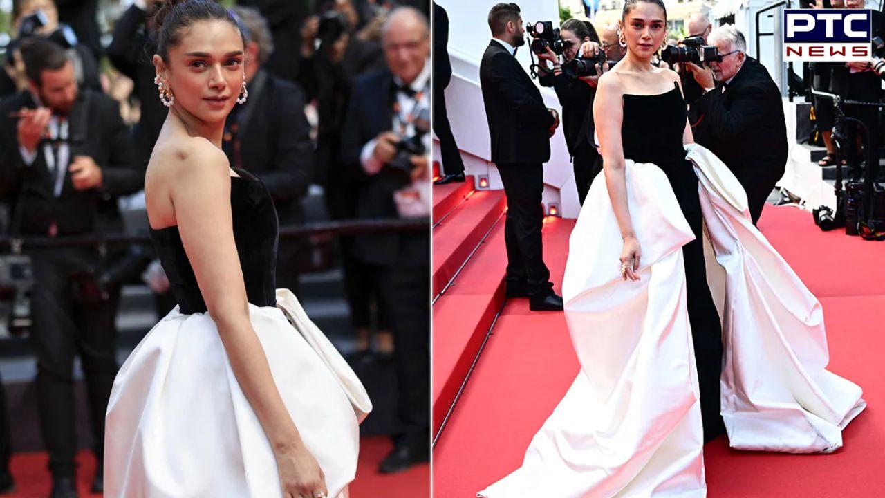 Aditi Rao Hydari exudes ethereal elegance on the Cannes 2024 red carpet in a black and white Gaurav Gupta gown