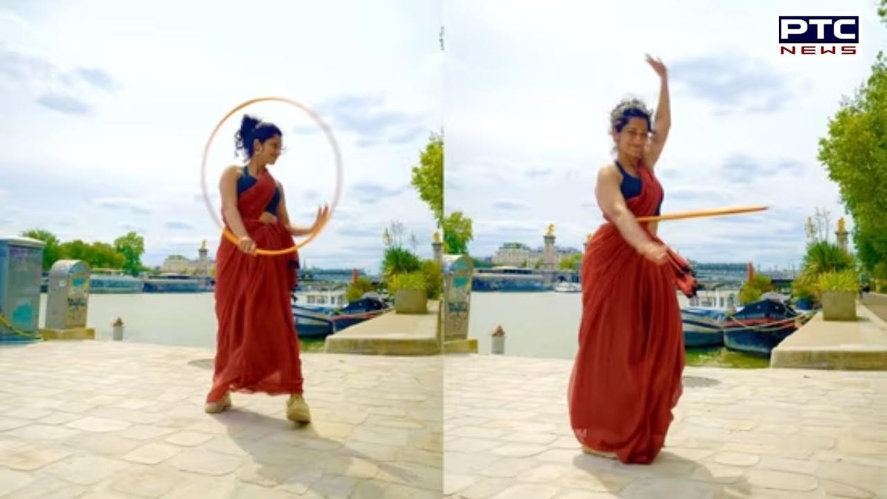 Indian artist who went viral with saree hula hoop dance performs to Mukkala Mukkabla at Paris Olympics