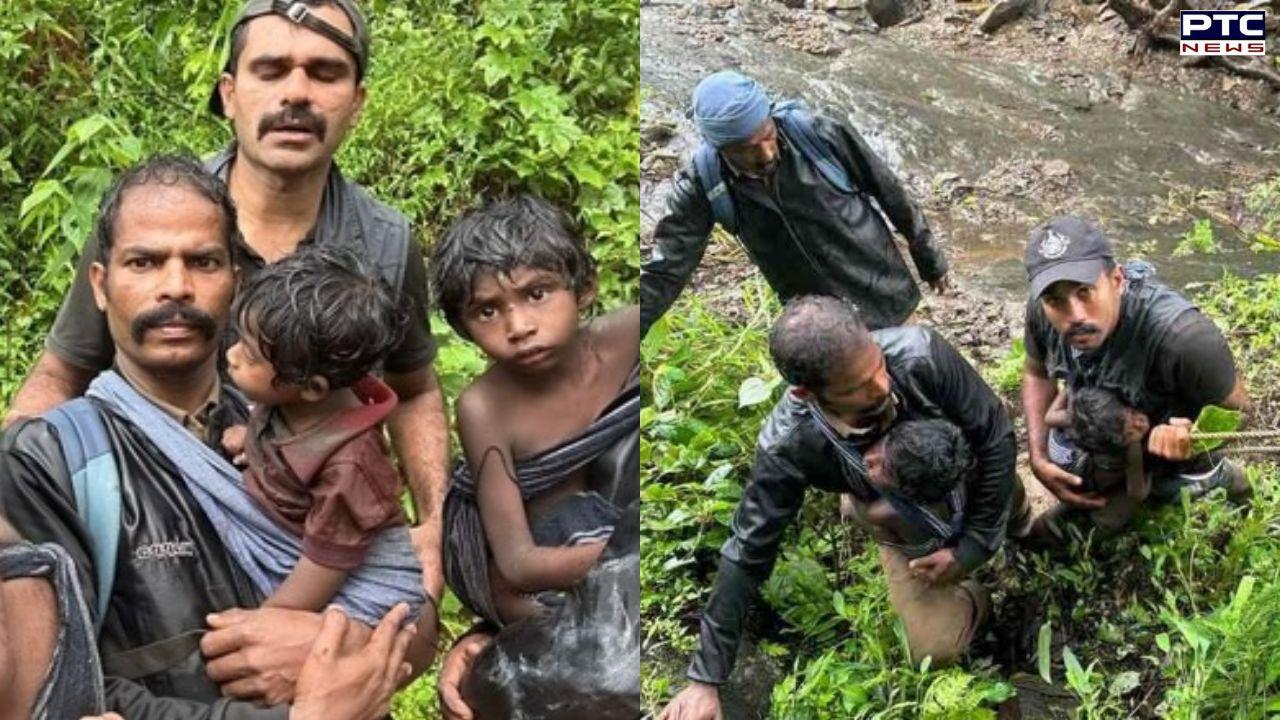 Kerala forest officials rescue 4 toddlers, parents stranded in a cave atop after Wayanad landslides