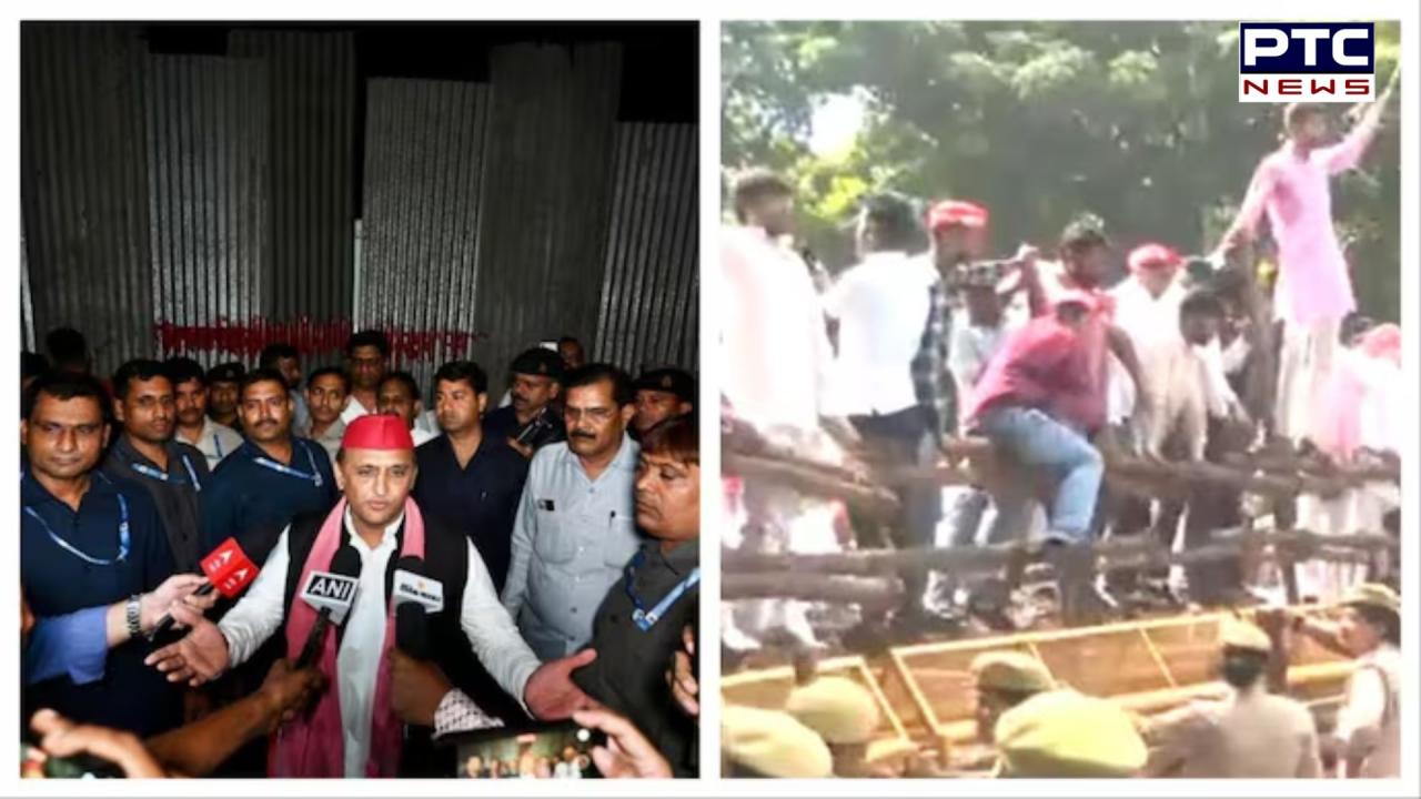 Akhilesh Yadav clashes with BJP over barricades at Lucknow's JP Narayan Centre