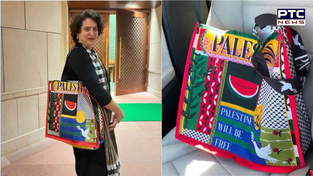 Priyanka Gandhi makes statement of solidarity with Palestine by carrying symbolic handbag in Parliament