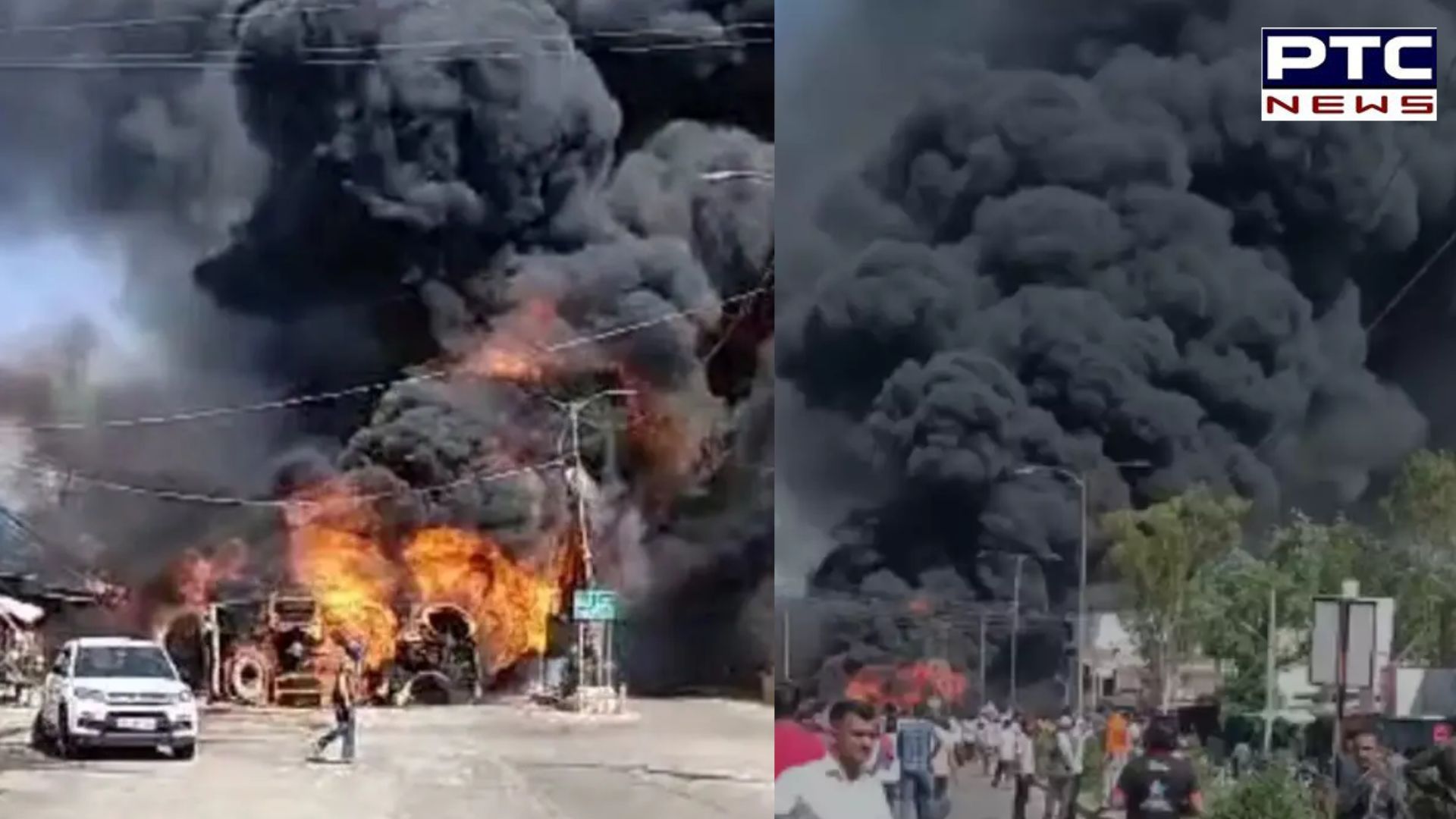 WATCH | Oil tanker overturns, catches fire in Himachal's Una, 1 killed