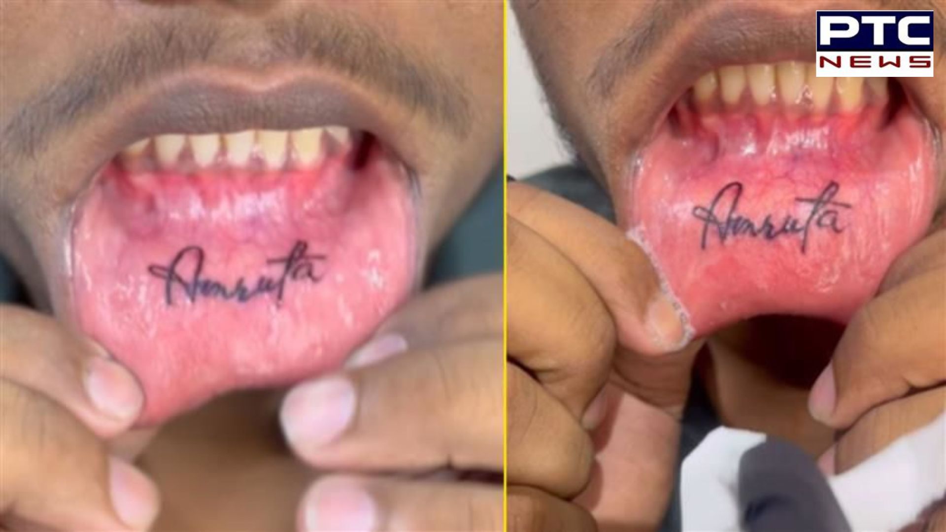 Love has no boundaries: Man’s bold gesture as he gets his girlfriend's name tattooed inside his lower lip | WATCH VIDEO