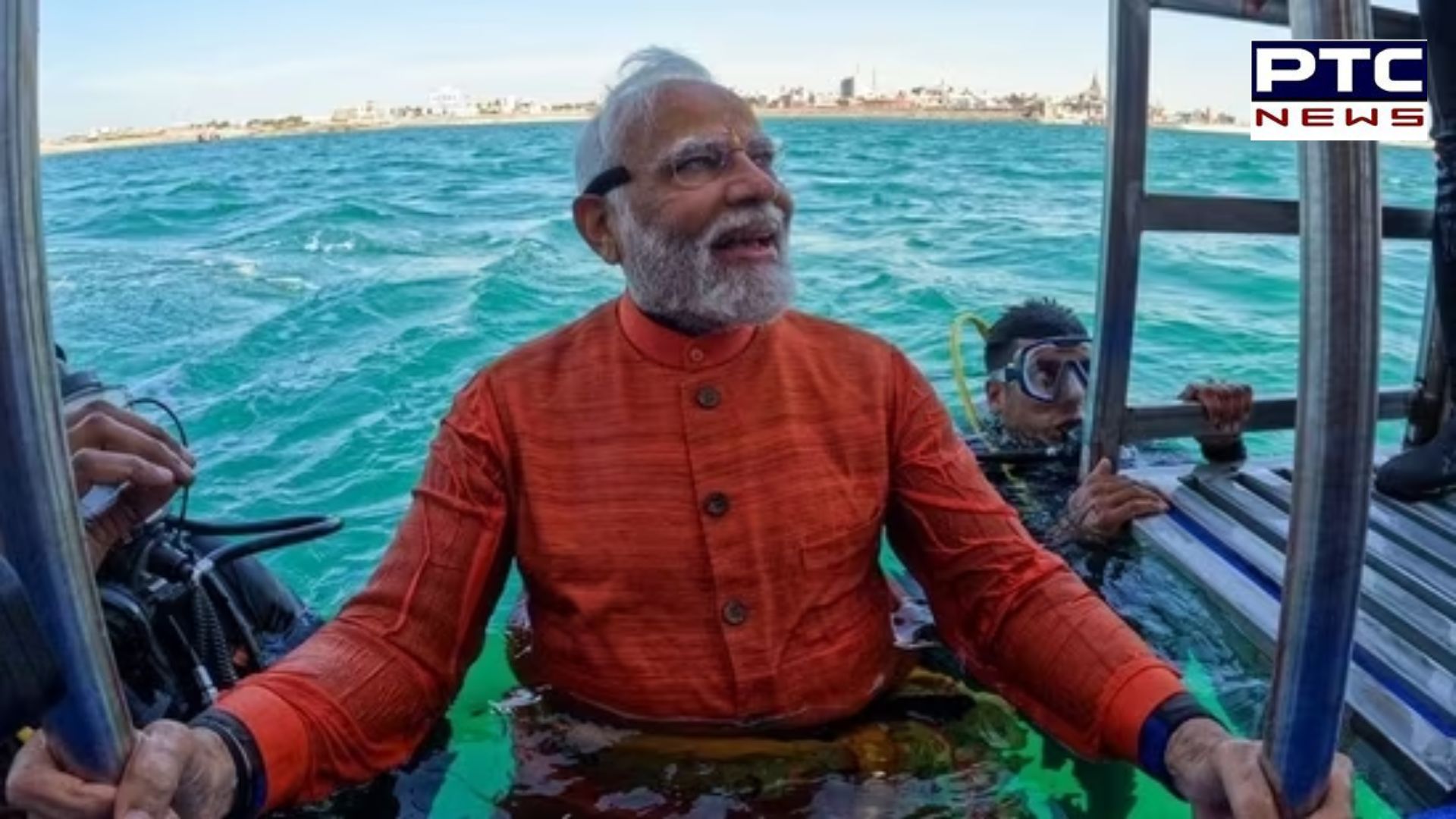 Modi meditates underwater, presents feather at submerged Dwarka