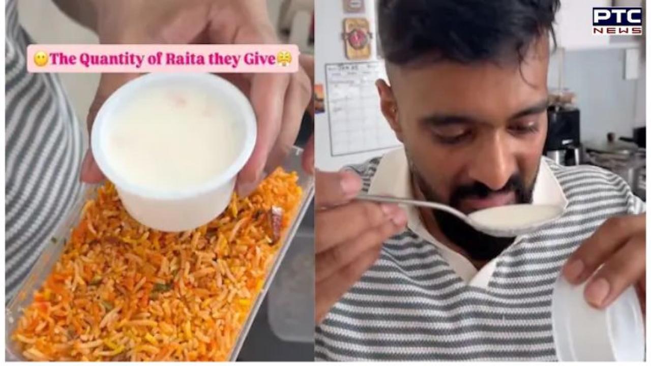Viral video: Man gets a teaspoon of raita with biryani ordered online; netizens can't stop laughing