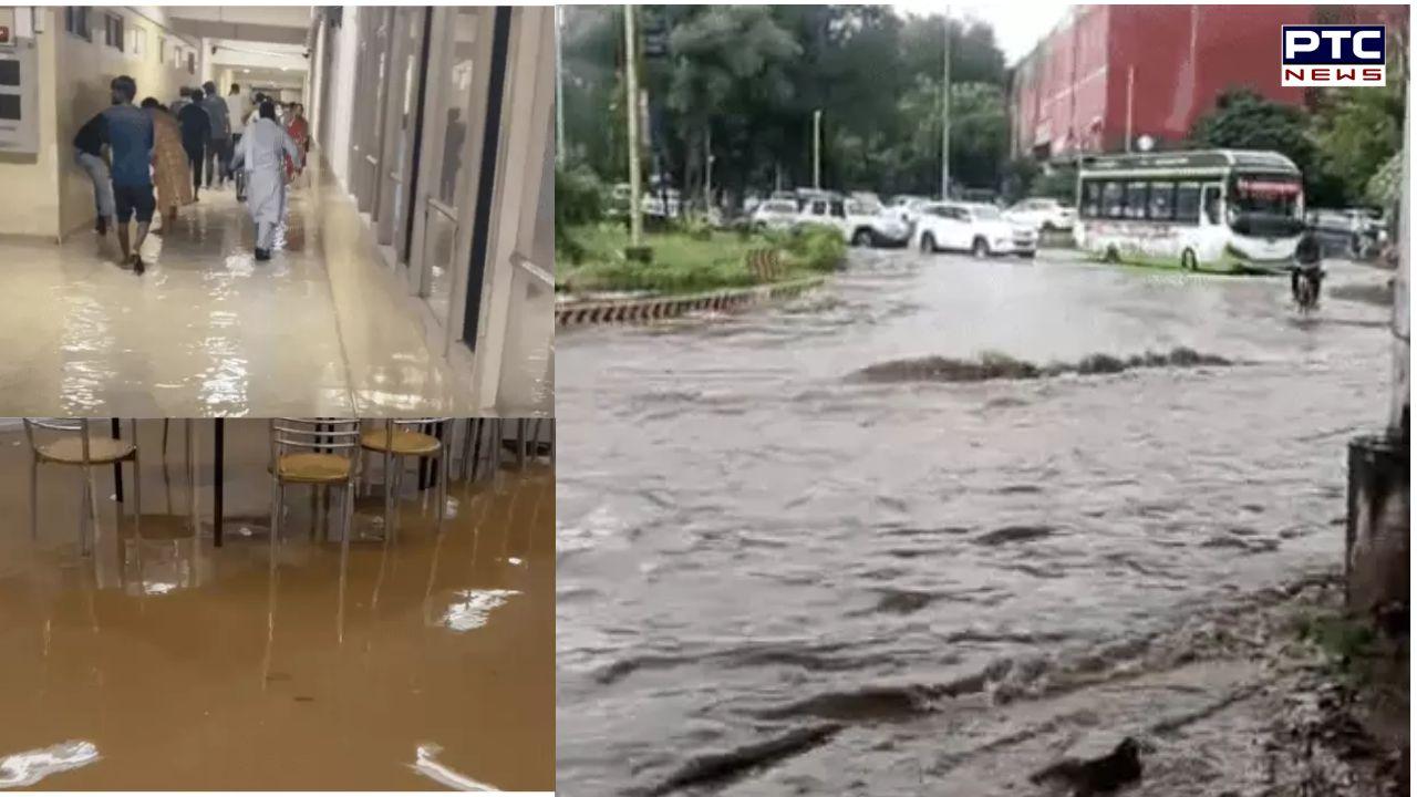Chandigarh witnesses heavy rainfall; water enters PGI, two-wheelers stranded on roads; Sukhna water above danger mark