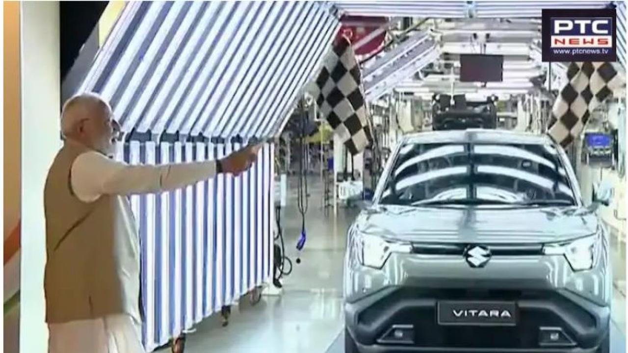 PM Modi inaugurates Suzuki’s hybrid battery electrode plant, flags off export of Made-in-India e-VITARA EV