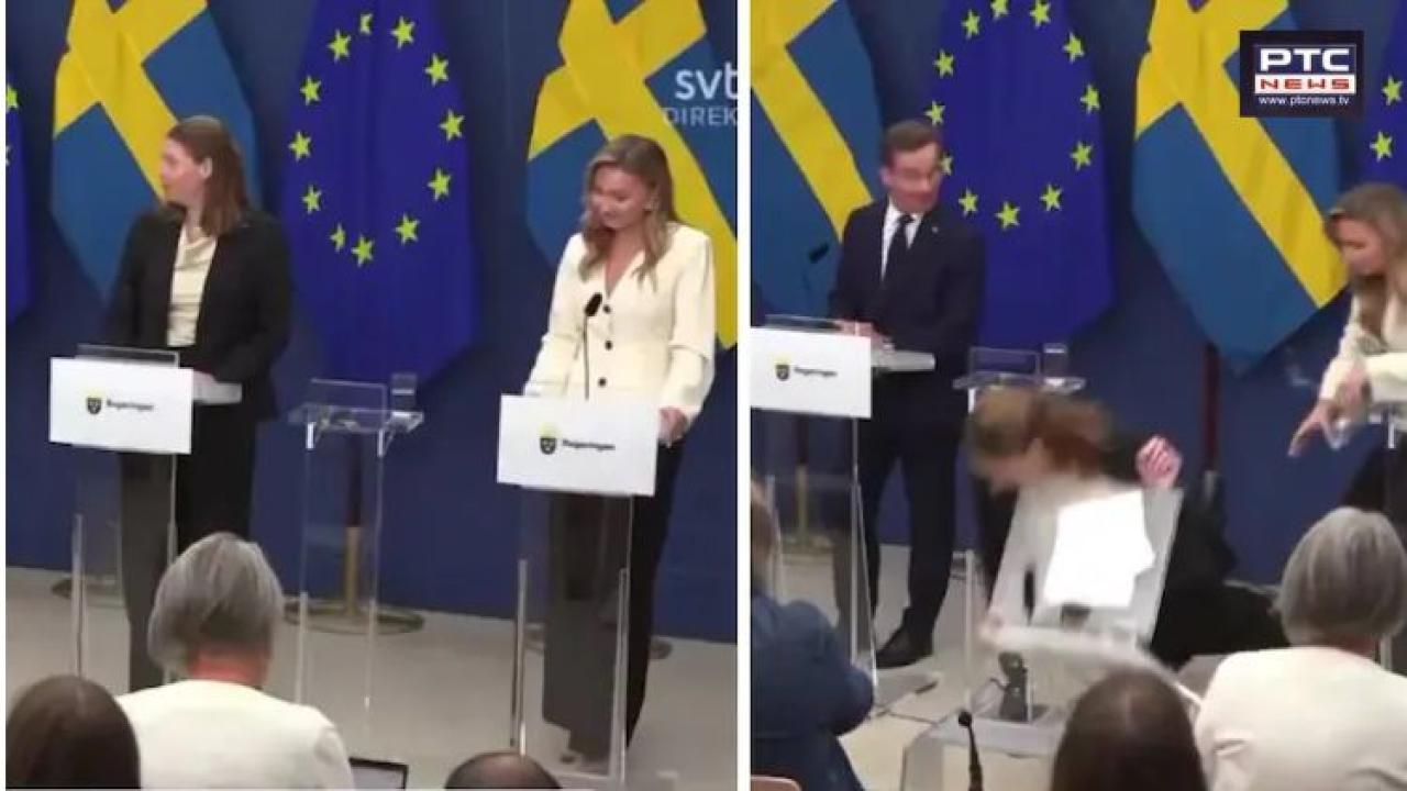 Sweden’s new health minister Elisabet Lann collapses during first press conference; incident caught on camera | Watch