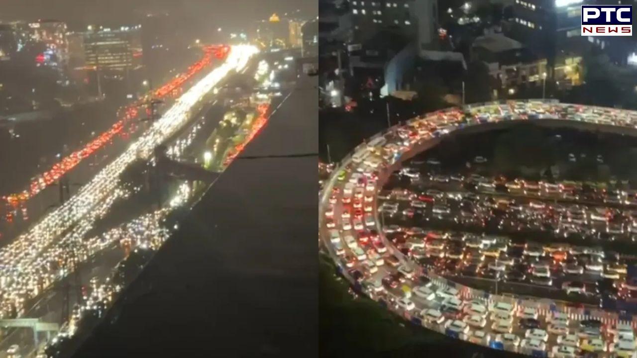 7-km traffic snarl on Gurugram highway, vehicles stuck for over 3 hours | Watch