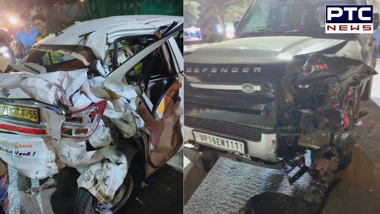 Noida ’ਚ VVIP ਨੰਬਰ '1111' ਵਾਲੀ ਇੱਕ ਡਿਫੈਂਡਰ ਕਾਰ ਨੇ ਮਚਾਈ ਤਬਾਹੀ, ਇੱਕੋ ਸਮੇਂ ਛੇ ਵਾਹਨਾਂ ਨੂੰ ਮਾਰੀ ਭਿਆਨਕ ਟੱਕਰ
