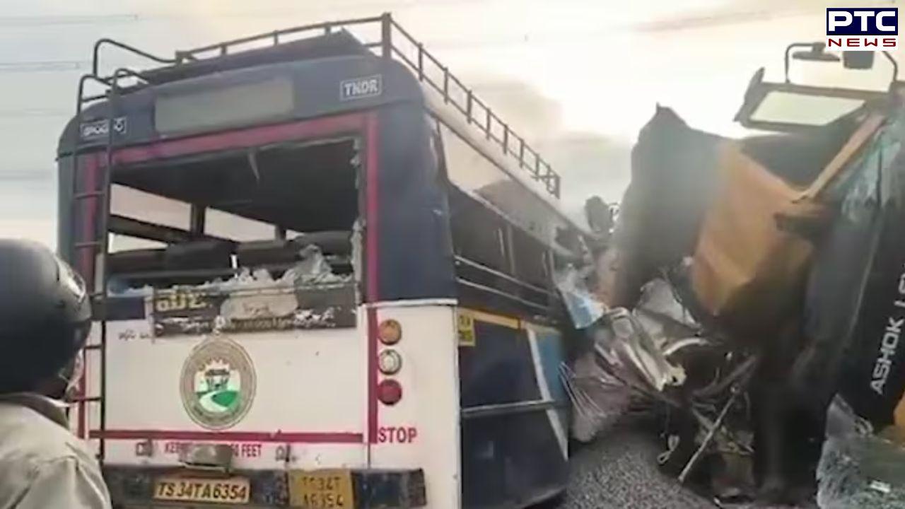 20 killed as bus collides head-on with truck on wrong side in Telangana