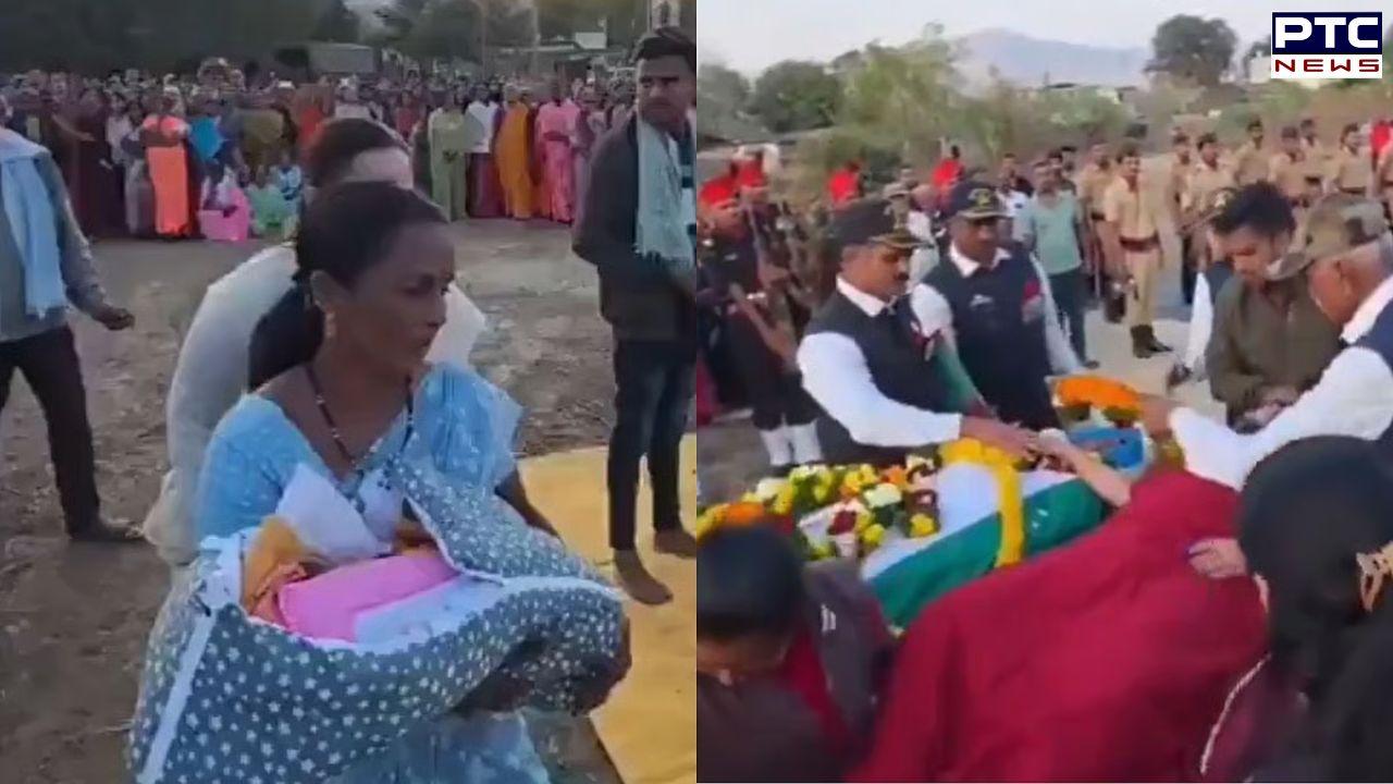Heart-wrenching: Army soldier laid to rest hours after daughter's birth; grieving wife bids farewell on stretcher| Watch