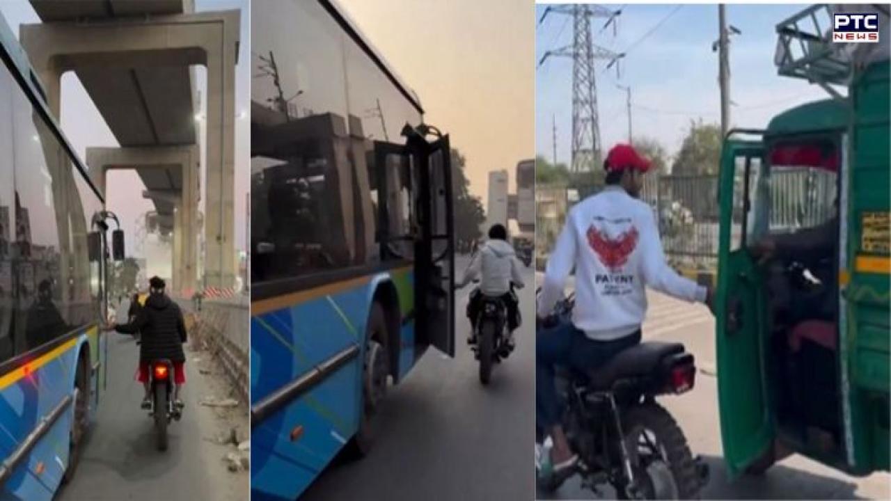 Chasing reels, risking lives: Delhi youth arrested for daring bike stunt on moving DTC bus; video viral