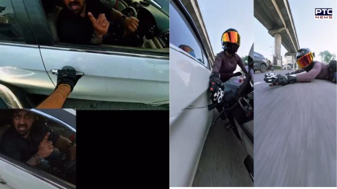 Caught on camera: Car hits woman biker, drags her vehicle for metres on Gurugram road